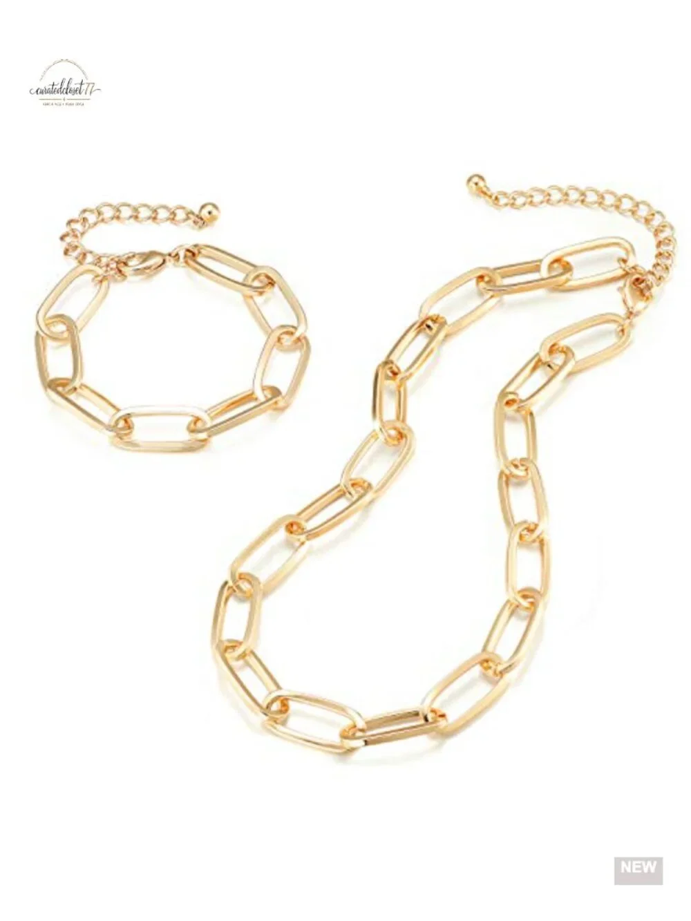 Gold Chain Necklace and Bracelet Set for Women Dainty Chunky Paperclip Link
